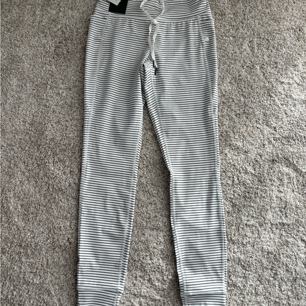 HALARA Women's Ankle Joggers - White with Black Stripes
